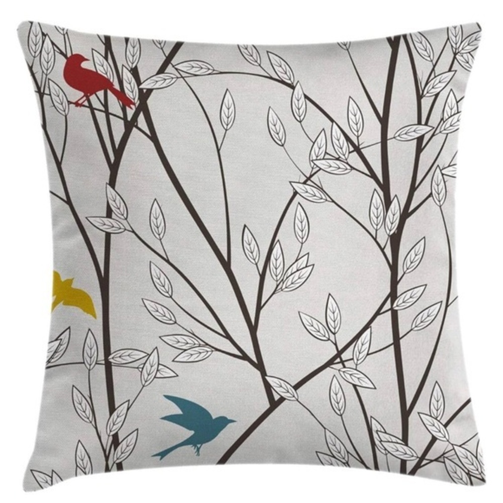 Decorative Pillow with Bird and Branch Design, set of two